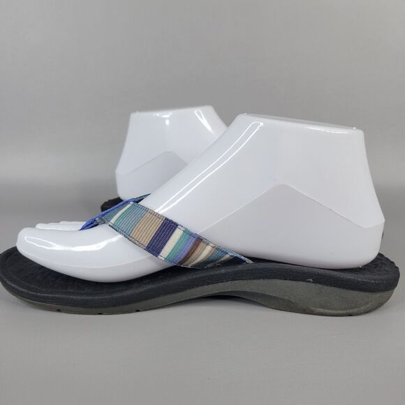 Clarks Tate Muse Flip Flops Striped Strap Slip On Thong Sandals Blue Size 6M - Picture 4 of 12